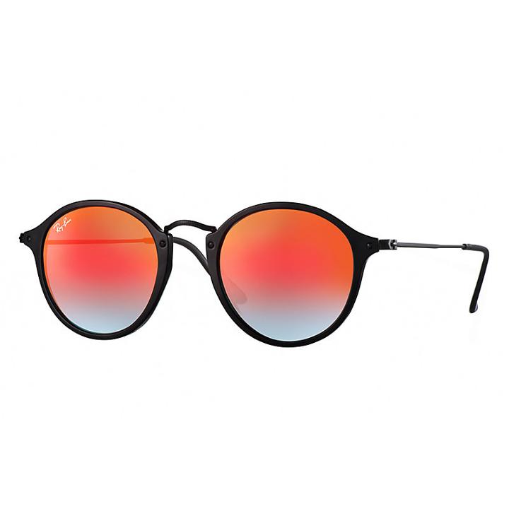 Ray-ban Round Fleck  Black Sunglasses, Orange Flash Lenses - Rb2447