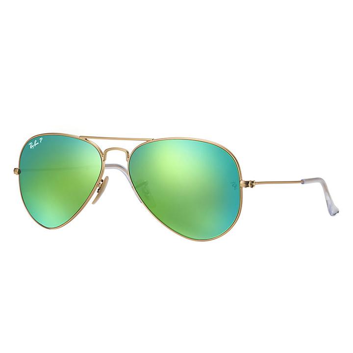 Ray-ban Aviator Gold Sunglasses, Polarized Green Flash Lenses - Rb3025