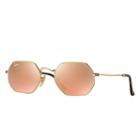 Ray-ban Octagonal Flat Gold Sunglasses, Pink Lenses - Rb3556n