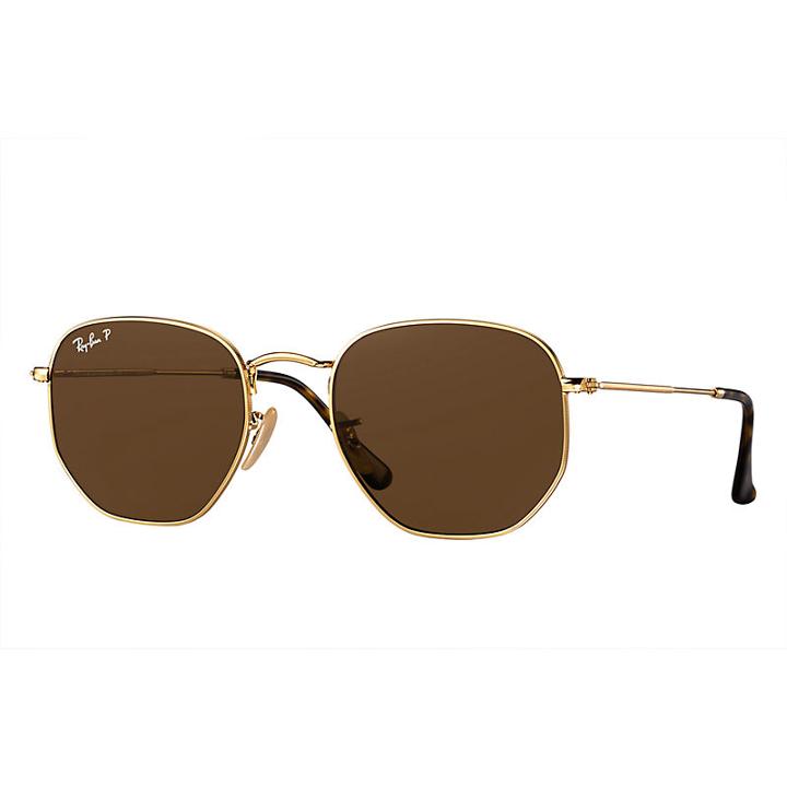 Ray-ban Hexagonal Flat Gold Sunglasses, Polarized Brown Lenses - Rb3548n