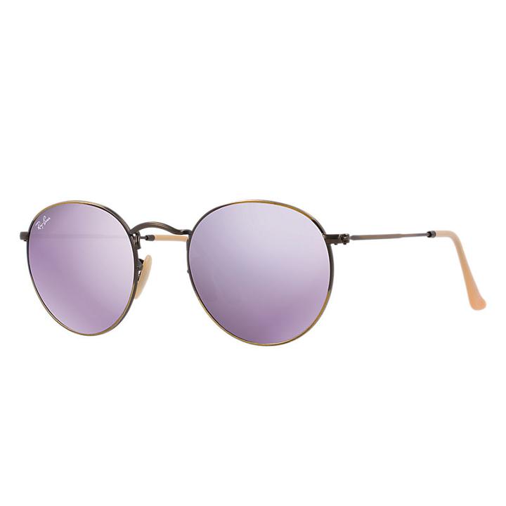 Ray-ban Round Copper Sunglasses, Violet Flash Lenses - Rb3447