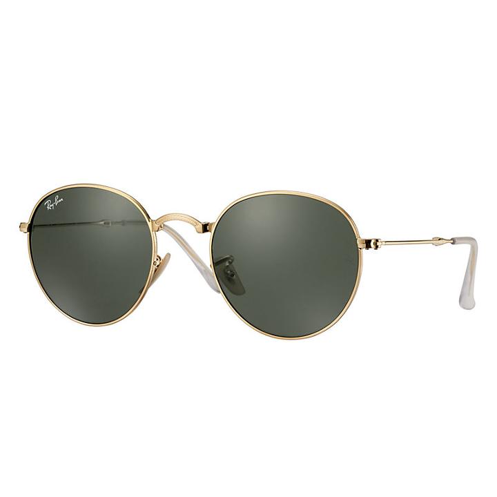Ray-ban Round Metal Folding Gold  Sunglasses, Green Lenses - Rb3532