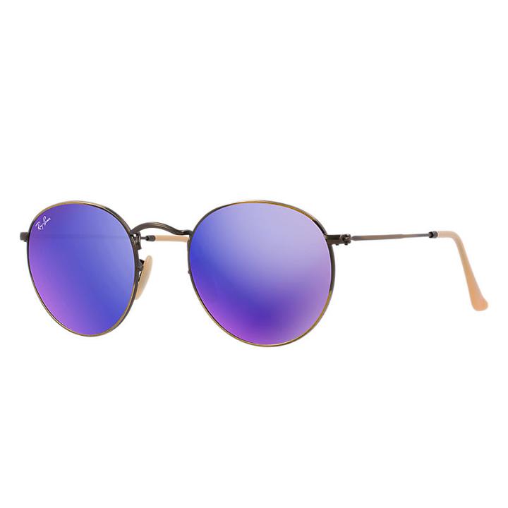 Ray-ban Round Copper  Sunglasses, Violet Flash Lenses - Rb3447