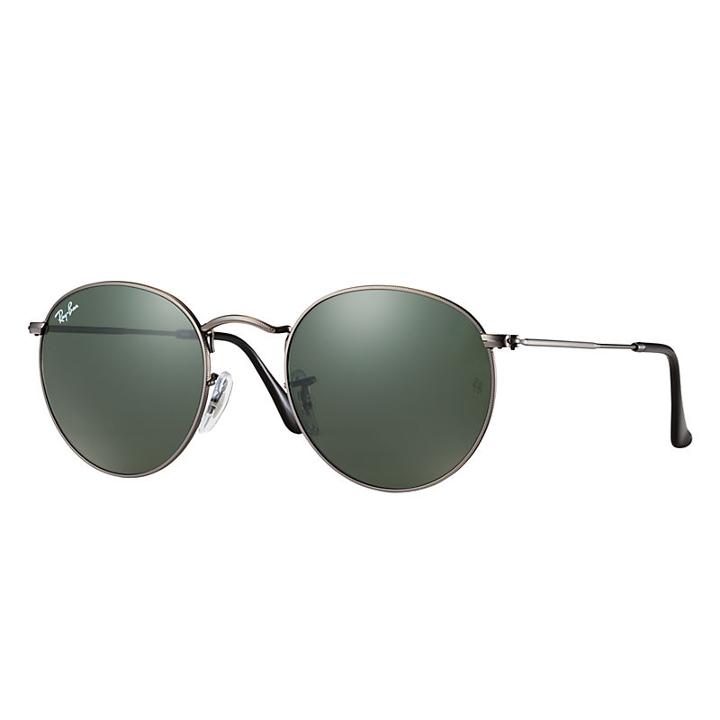 Ray-ban Round Metal Gunmetal  Sunglasses, Green Lenses - Rb3447