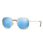 Ray-ban Hexagonal Flat Gold Sunglasses, Blue Lenses - Rb3548n