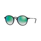 Ray-ban Round Fleck Black Sunglasses, Green Flash Lenses - Rb2447