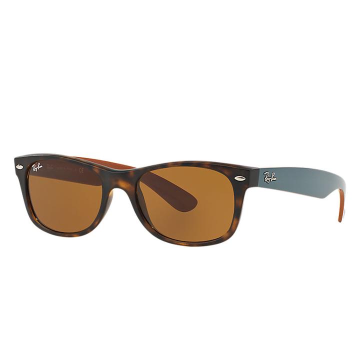 Ray-ban New Wayfarer Bicolor Green Sunglasses, Brown Lenses - Rb2132