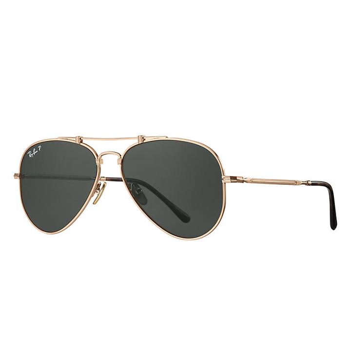 Ray-ban Aviator Titanium White Gold Sunglasses, Polarized Green Lenses - Rb8125m