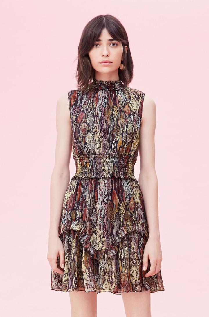 Rebecca Taylor Rebecca Taylor Watercolor Snake Lurex Smocked Dress
