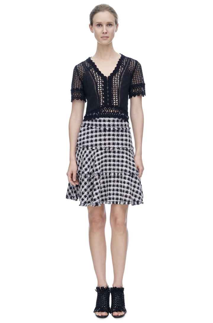 Rebecca Taylor Rebecca Taylor Plaid Tweed Skirt 6 Black Cream