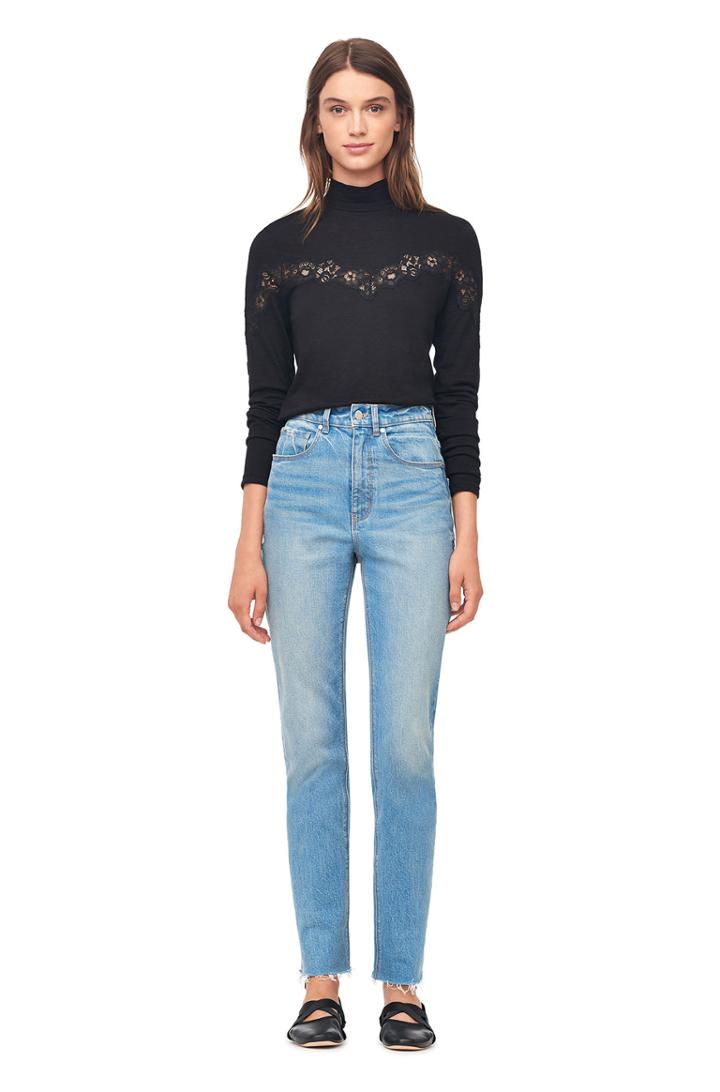 Rebecca Taylor Jersey & Lace Turtleneck Top