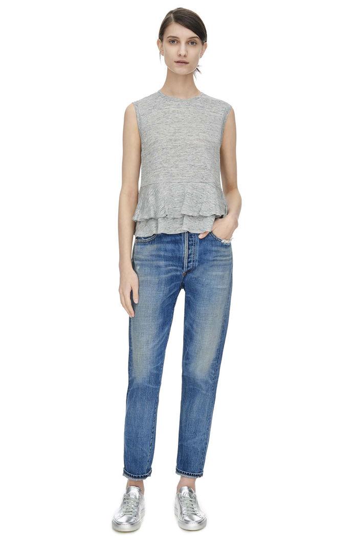 Rebecca Taylor Rebecca Taylor Jersey Ruffle Tee L Melange Grey