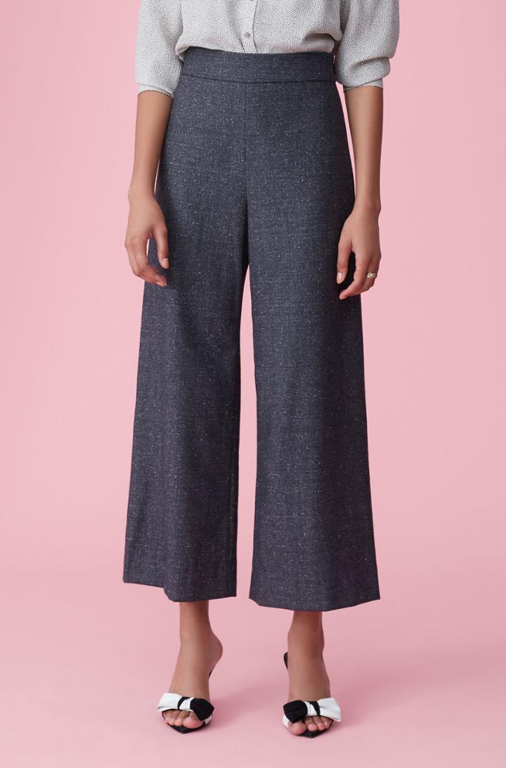 Rebecca Taylor Speckled Herringbone Wide Leg Crop Pant