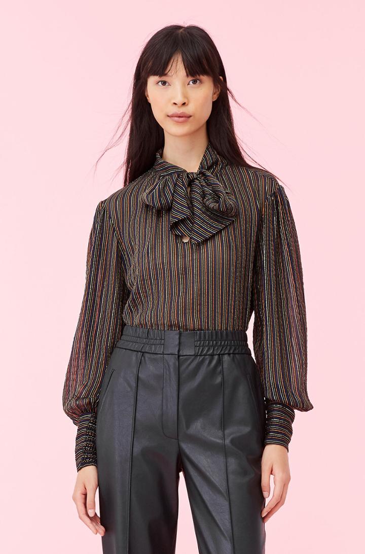 Rebecca Taylor Rebecca Taylor Multi Lurex Stripe Tie Neck Top