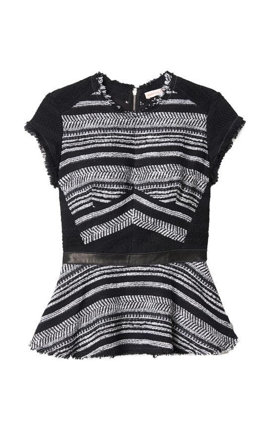 Rebecca Taylor Stripe Tweed Peplum Top