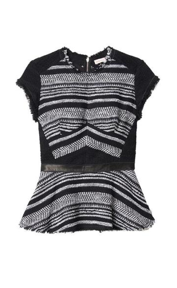 Rebecca Taylor Stripe Tweed Peplum Top