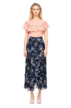 Rebecca Taylor Faded Floral Metallic Clip Skirt