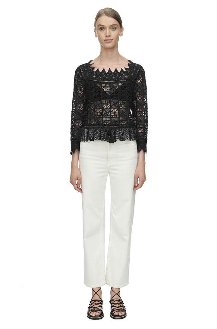 Rebecca Taylor Rebecca Taylor Long Sleeve Crochet Lace Top 8 Black