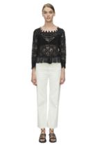 Rebecca Taylor Rebecca Taylor Long Sleeve Crochet Lace Top 8 Black