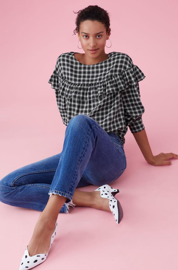 Rebecca Taylor La Vie Plaid Ruffle Top