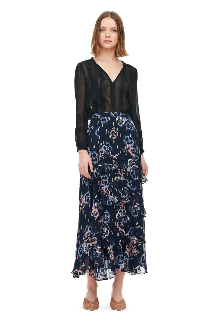 Rebecca Taylor Silk Chiffon Tie Neck Top