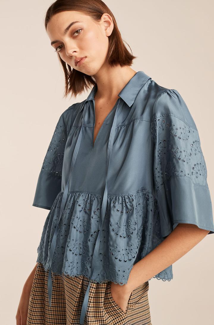 Rebecca Taylor Rebecca Taylor Ripple Eyelet Flutter-sleeve Top