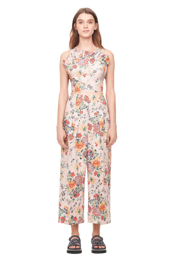Rebecca Taylor Marlena Floral Linen Ruffle Top