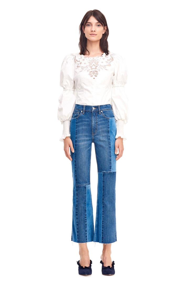 Rebecca Taylor Luna Script Lace Yoke Poplin Top