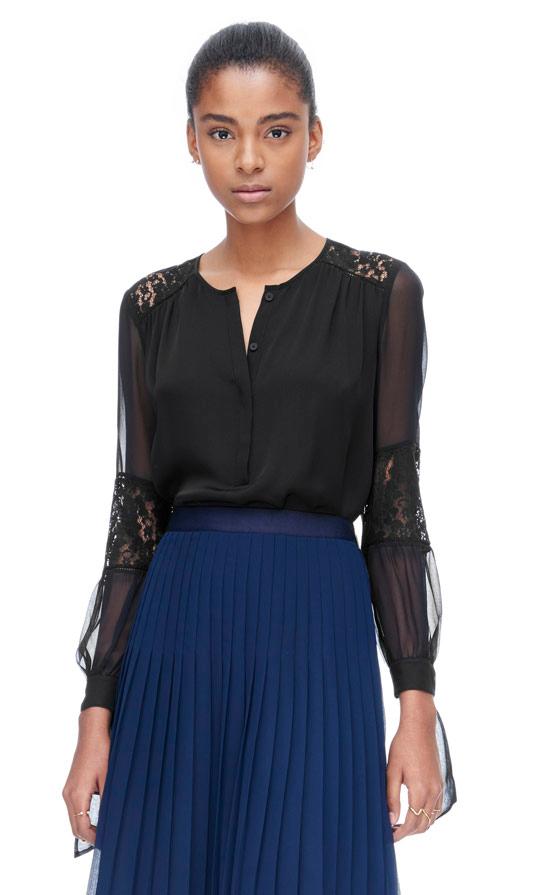 Rebecca Taylor Rebecca Taylor Silk Georgette & Lace Top