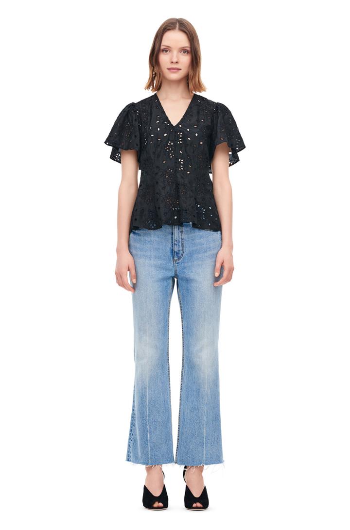 Rebecca Taylor Sarah Embroidered Silk V-neck Top