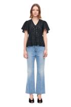 Rebecca Taylor Sarah Embroidered Silk V-neck Top