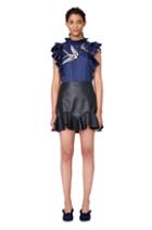 Rebecca Taylor Stretch Sateen Bird Embellished Top