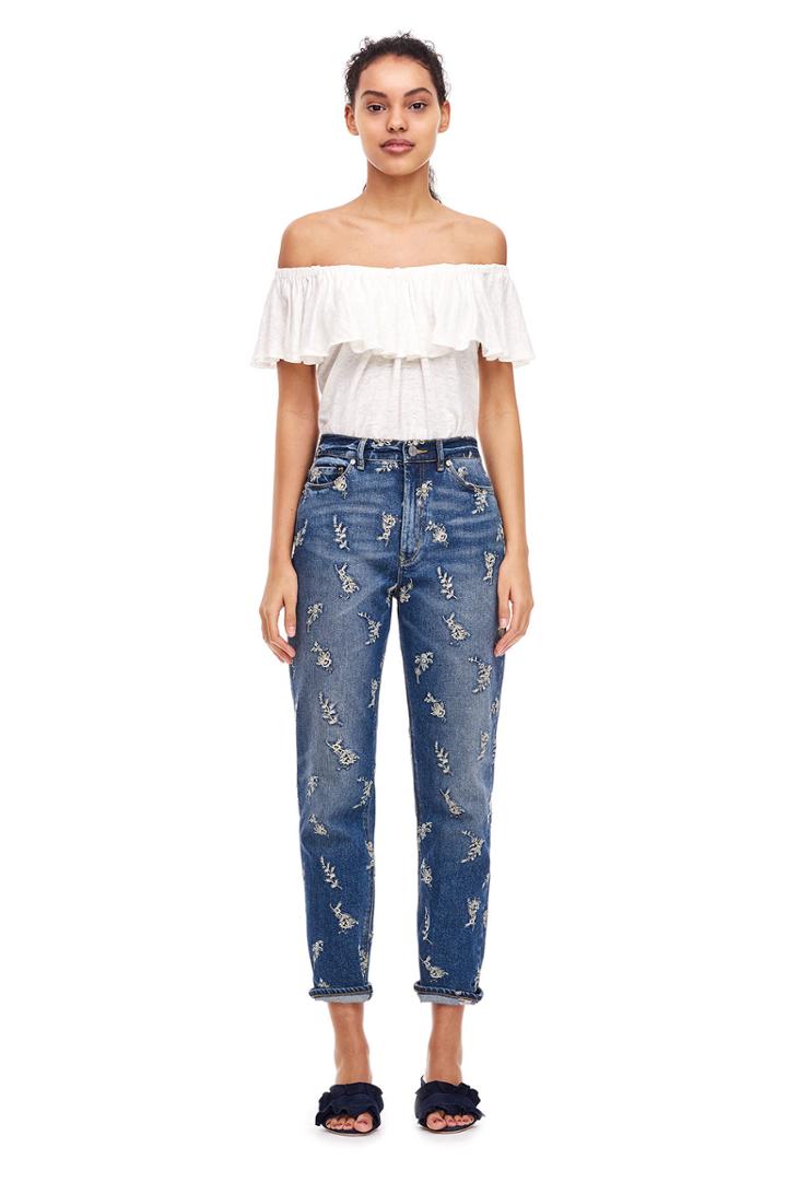 Rebecca Taylor On/off Shoulder Jersey Linen Tee