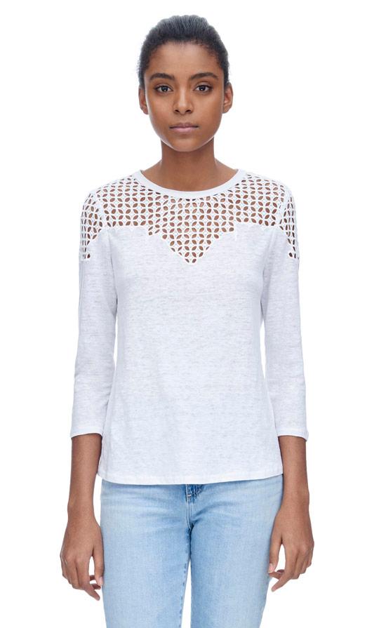 Rebecca Taylor Rebecca Taylor Long Sleeve Linen Lace Tee