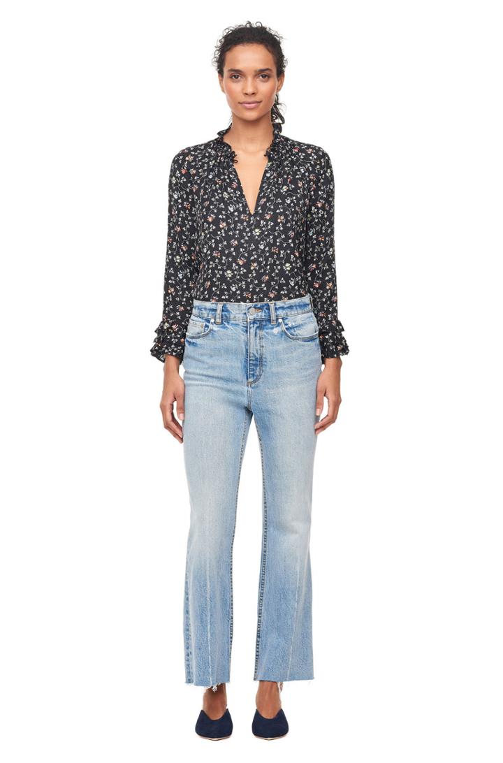 Rebecca Taylor Vine Print Silk Ruffle Top