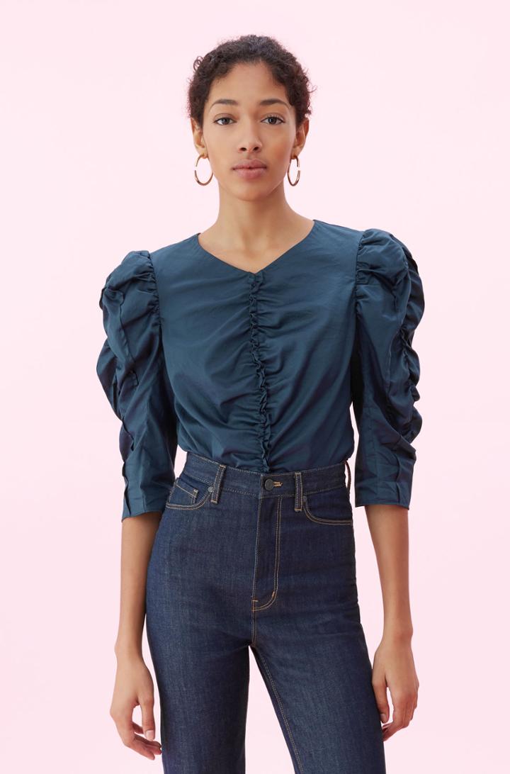 Rebecca Taylor La Vie Washed Sateen Ruched Top