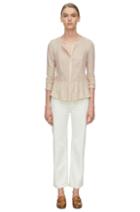 Rebecca Taylor Rebecca Taylor La Vie Woven Placket Jersey Top M Nude