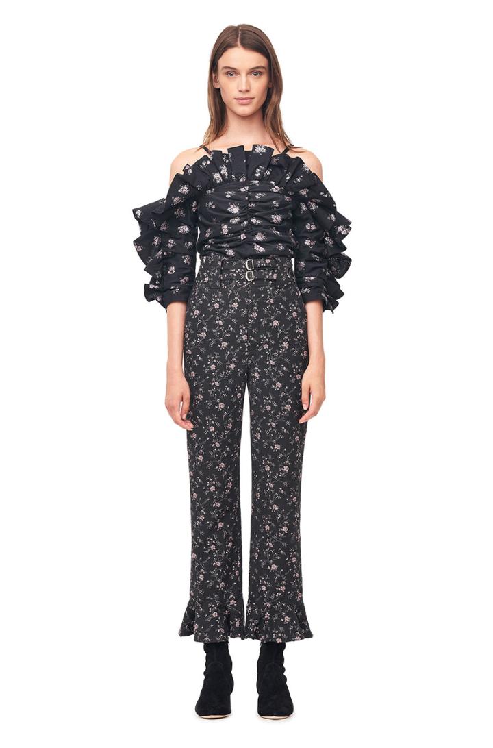 Rebecca Taylor Rebecca Taylor Open Shoulder Floral Jacquard Top