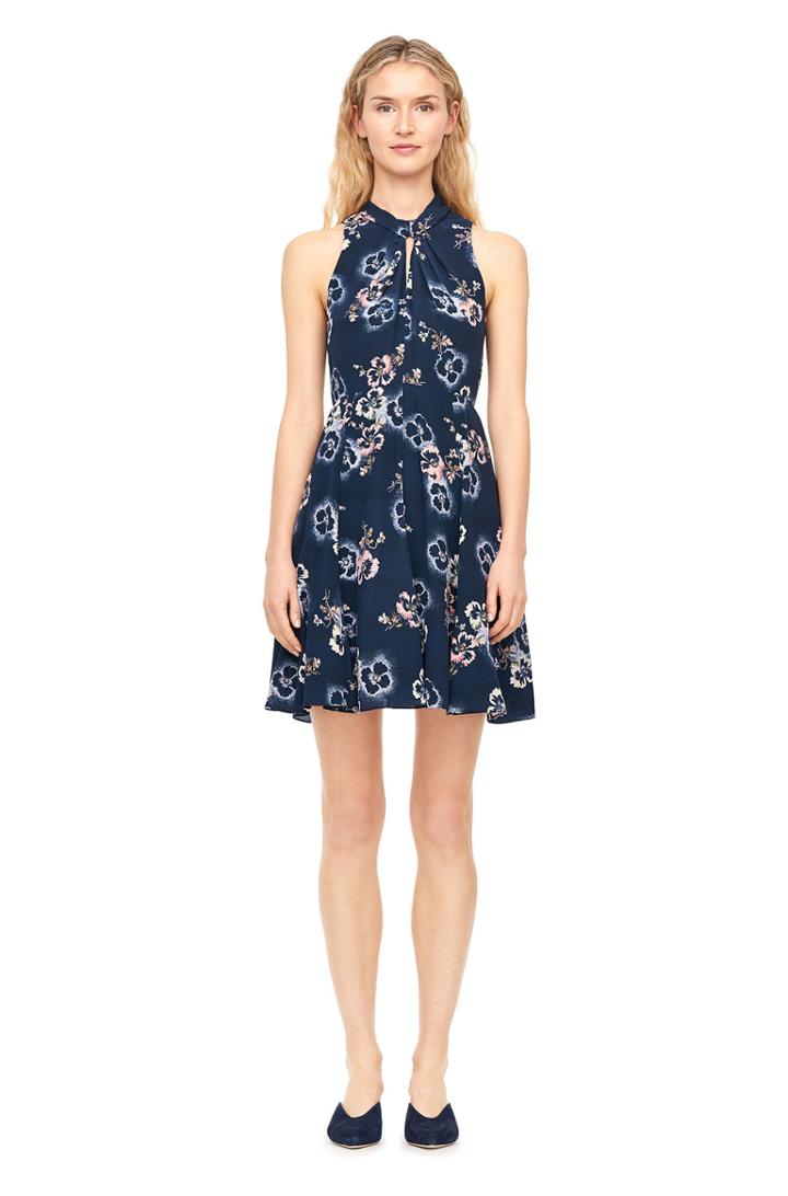 Rebecca Taylor Faded Floral Silk Knot Neck Dress
