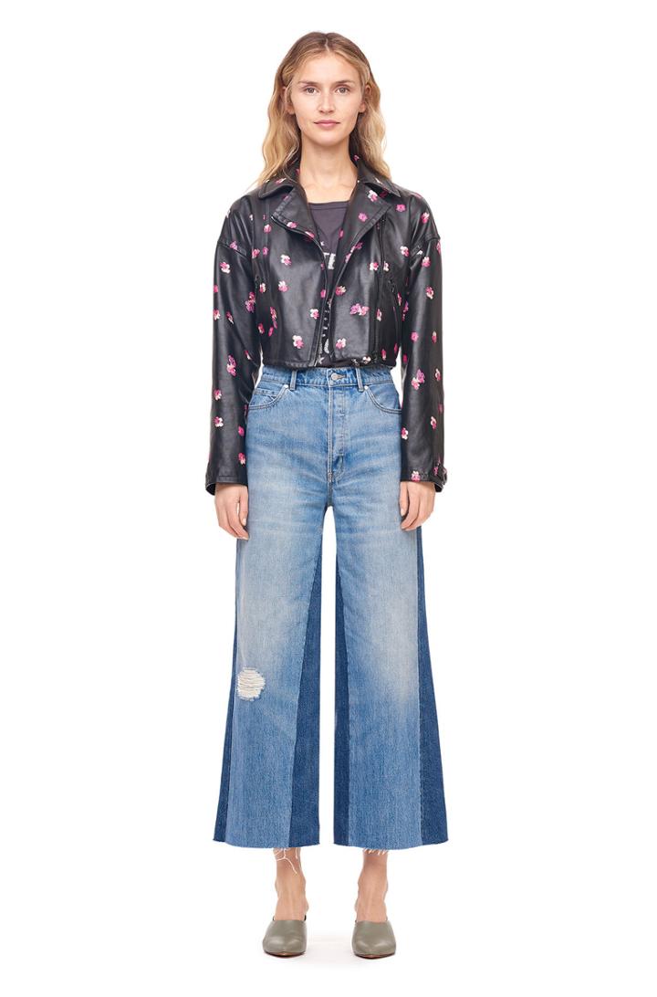 Rebecca Taylor Floriana Fleur Cropped Leather Jacket