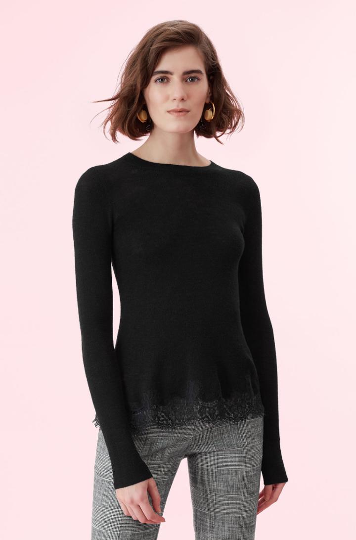 Rebecca Taylor Rebecca Taylor Lace Combo Pullover Sweater Black, Size X-small