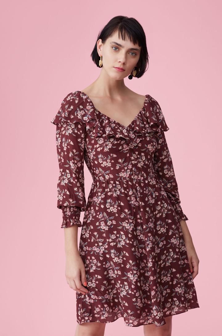 Rebecca Taylor Tilda Floral Silk Ruffle Dress