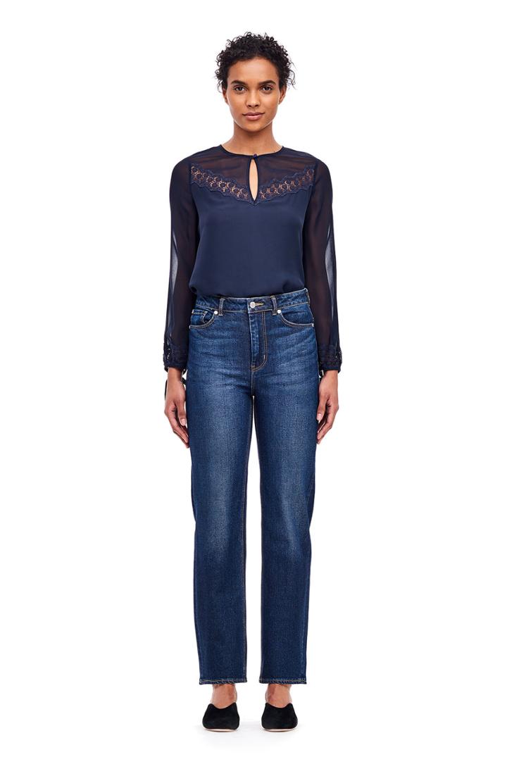 Rebecca Taylor Silk Georgette & Lace Top
