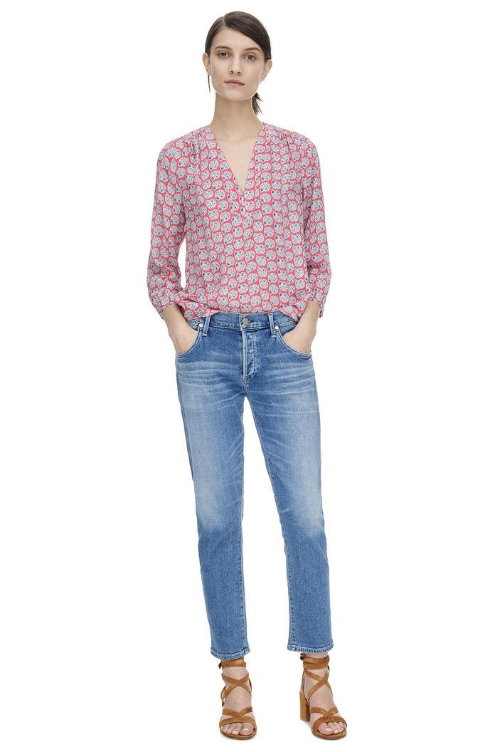 Rebecca Taylor Rebecca Taylor Long Sleeve Amanda Print V-neck Top 0 Tangerine/pink