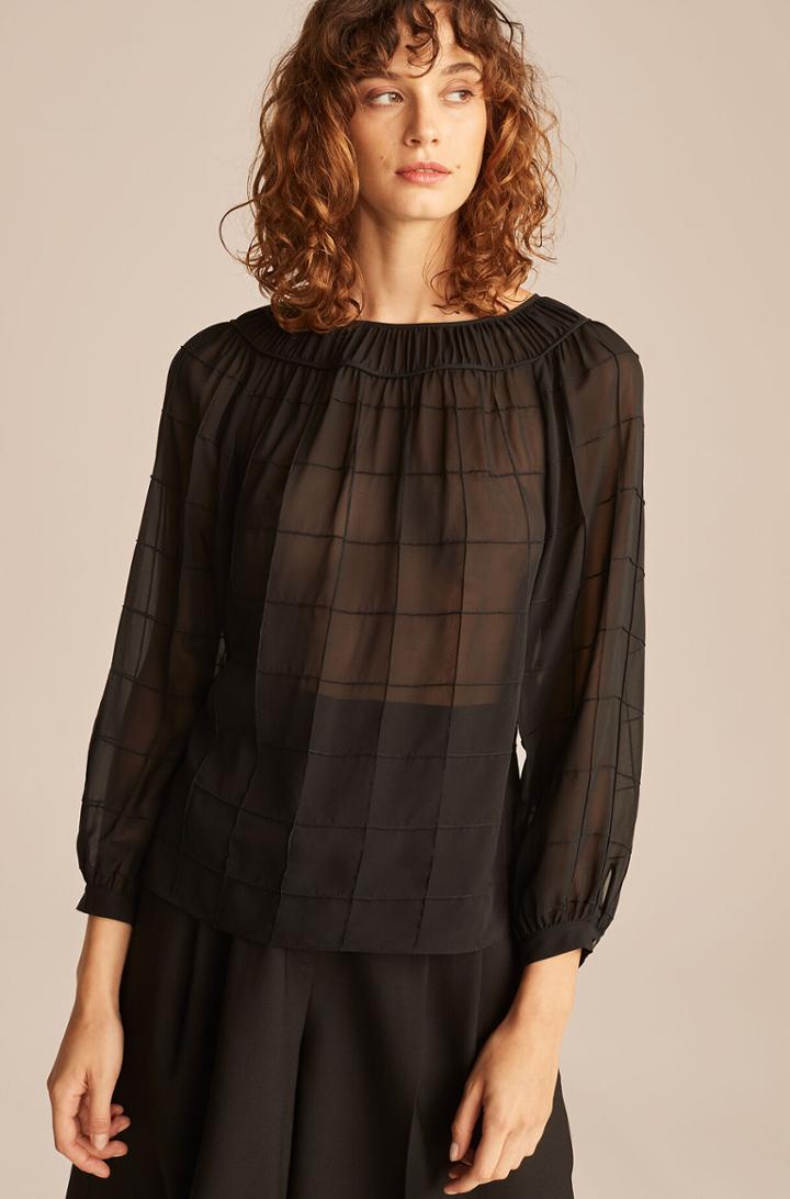 Rebecca Taylor Rebecca Taylor Chiffon Grid Pintuck Top