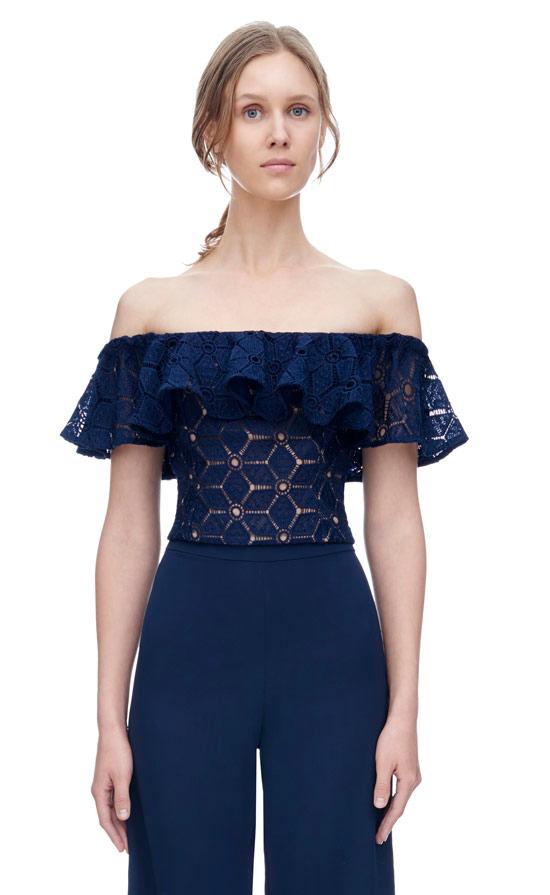 Rebecca Taylor Rebecca Taylor Off Shoulder Diamond Lace Top
