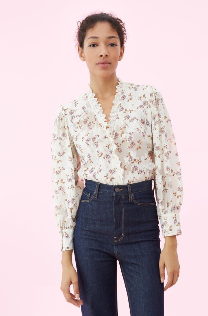 Rebecca Taylor Kyla Fleur Ruffle Clip Top