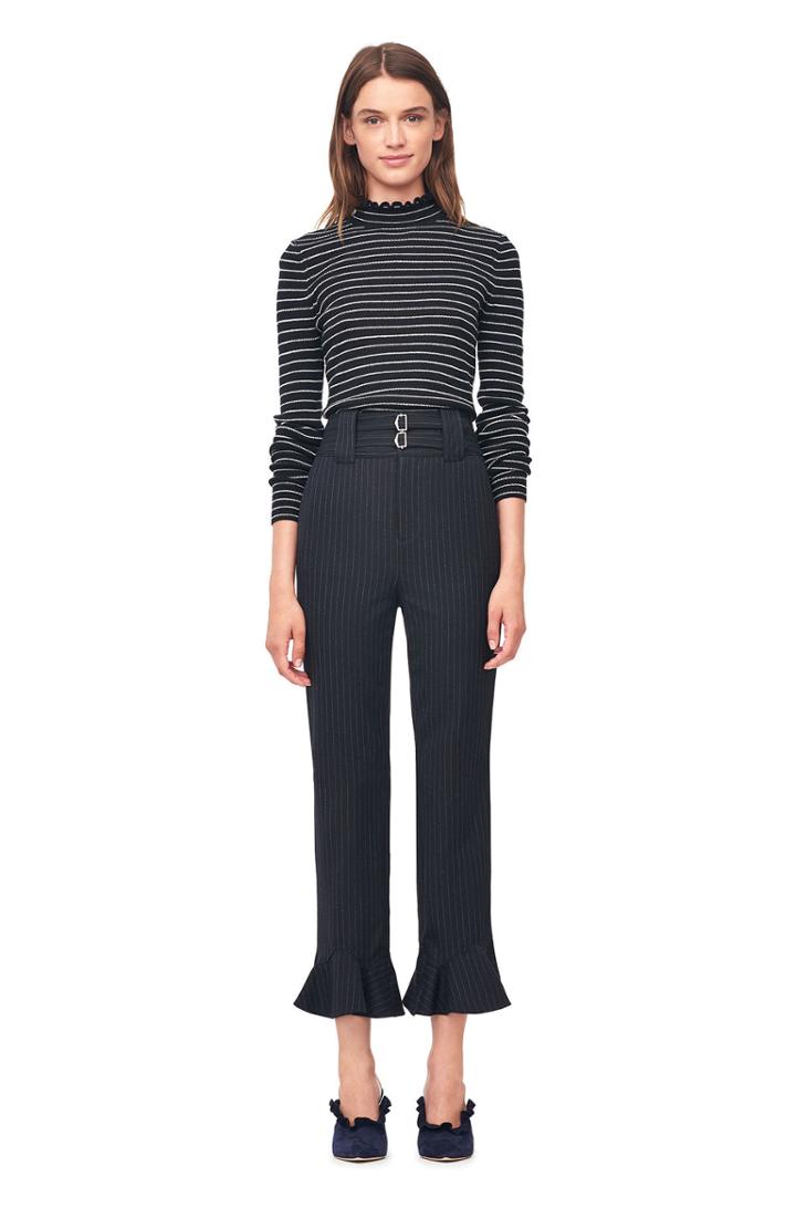 Rebecca Taylor Pinstripe Ruffle Hem Pant