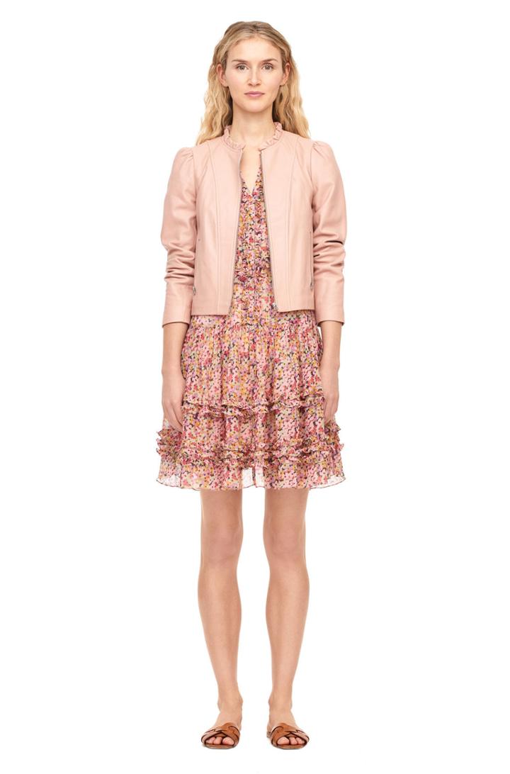 Rebecca Taylor Ruffled Neck Leather Jacket