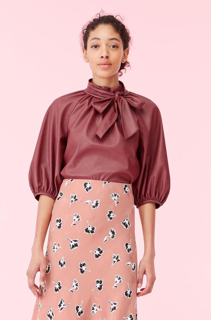 Rebecca Taylor Rebecca Taylor Vegan Leather Tie Neck Top